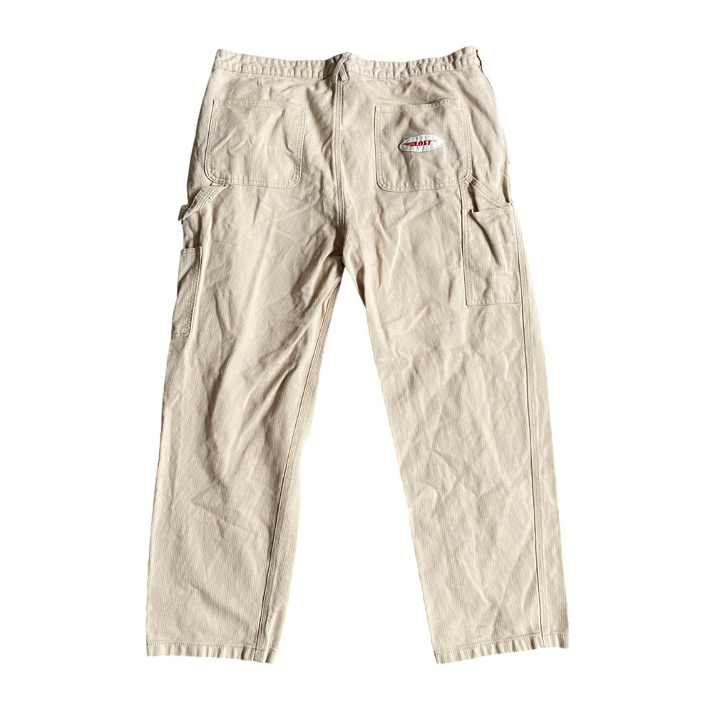 Lost Enterprises Beige Cotton Canvas Carpenter Utility Pants 38x29 Skater Baggy